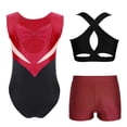 thumbnail image 3 of vastwit Gymnastics Leotards for Girls 3-Piece Dance Outfit Athletic Crop Top with Shorts Set Activewear Burgundy 16, 3 of 4