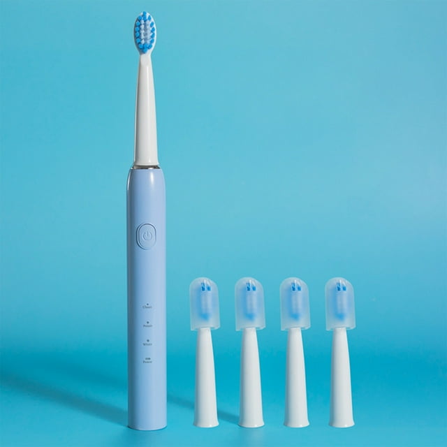 Portable Electric Toothbrush for Adults with 4 Replacement Brush Heads | USB Rechargeable, IPX7 Waterproof, 3 Modes for & Deep Cleaning | Travel & Home Use