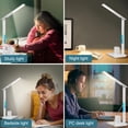 thumbnail image 7 of Desk Lamp, LED Desk Lamps for Home Office, Wireless Charger Touch Table Lamp with Pen Holder, Dimmable Office Desk Light with Clock, Alarm, Date, Temp, Foldable Lamp for Table Bedroom Office, White, 7 of 7
