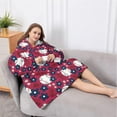 thumbnail image 5 of Oversized Wearable Blanket Hoodie,Red Baseballs with Blue Flowers Pattern Sherpa Blanket Hoodie with Super Pockets,Super Warm Fuzzy Pullover for Women & Men, 5 of 6