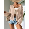 thumbnail image 4 of Womens Casual Cardigan Beach Long Sleeve Hollow Out Tie-Front Crochet Cardigan Khaki S, 4 of 7