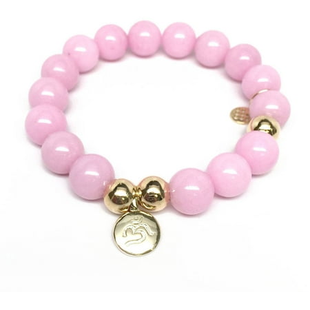 Julieta Jewelry Pink Jade Ohm Charm 14kt Gold over Sterling Silver Stretch Bracelet