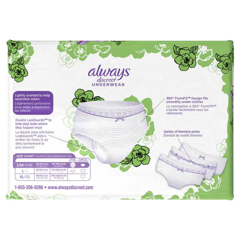  Always Discreet Adult Incontinence & Postpartum Underwear For  Women, Size Small/Medium,White, Maximum Absorbency, Disposable, 19 Count( Pack of 1) (Packaging May Vary) : Health & Household
