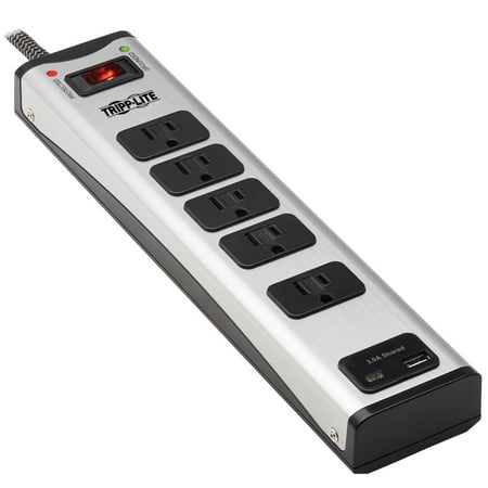 UPC: 0037332260062 | Tripp Lite Surge Protector Strip 5-Outlet Metal Type-a C 3.9a Shared – Surge Protector – 15 A – Ac 120 V – 1800 Watt – Output Connectors: 5 – 6 Ft Cord – Black  Silver