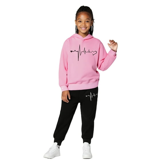 Tracksuit Athletic Sweatsuits Sets 2 Piece Long Sleeve Printed Hoodie Sweatpants Joggers Set Fall Winter Clothes Girls Sets 12-13 Years Boys Girls Fashion