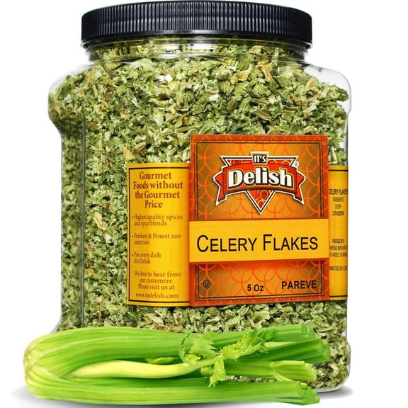 Dried Celery Flakes by It's Delish, 5 Oz Jumbo Reusable Container  Dehydrated Chopped Crosscut Celery Stalk & Leaf