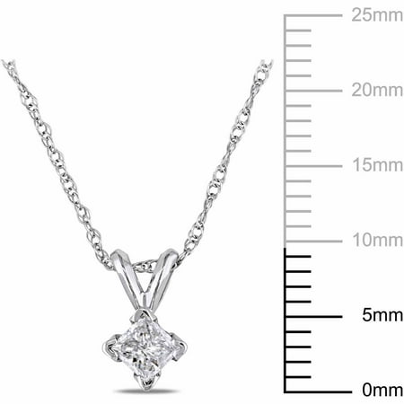 Miabella 1/4 Carat T.W. Princess-Cut Diamond 14kt White Gold Solitaire Pendant, 17