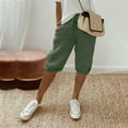 thumbnail image 6 of Women's Cotton Linen Capris Pants Casual Drawstring Elastic Waist Bermudas Shorts with Pockets Summers Beach Shorts, 6 of 16