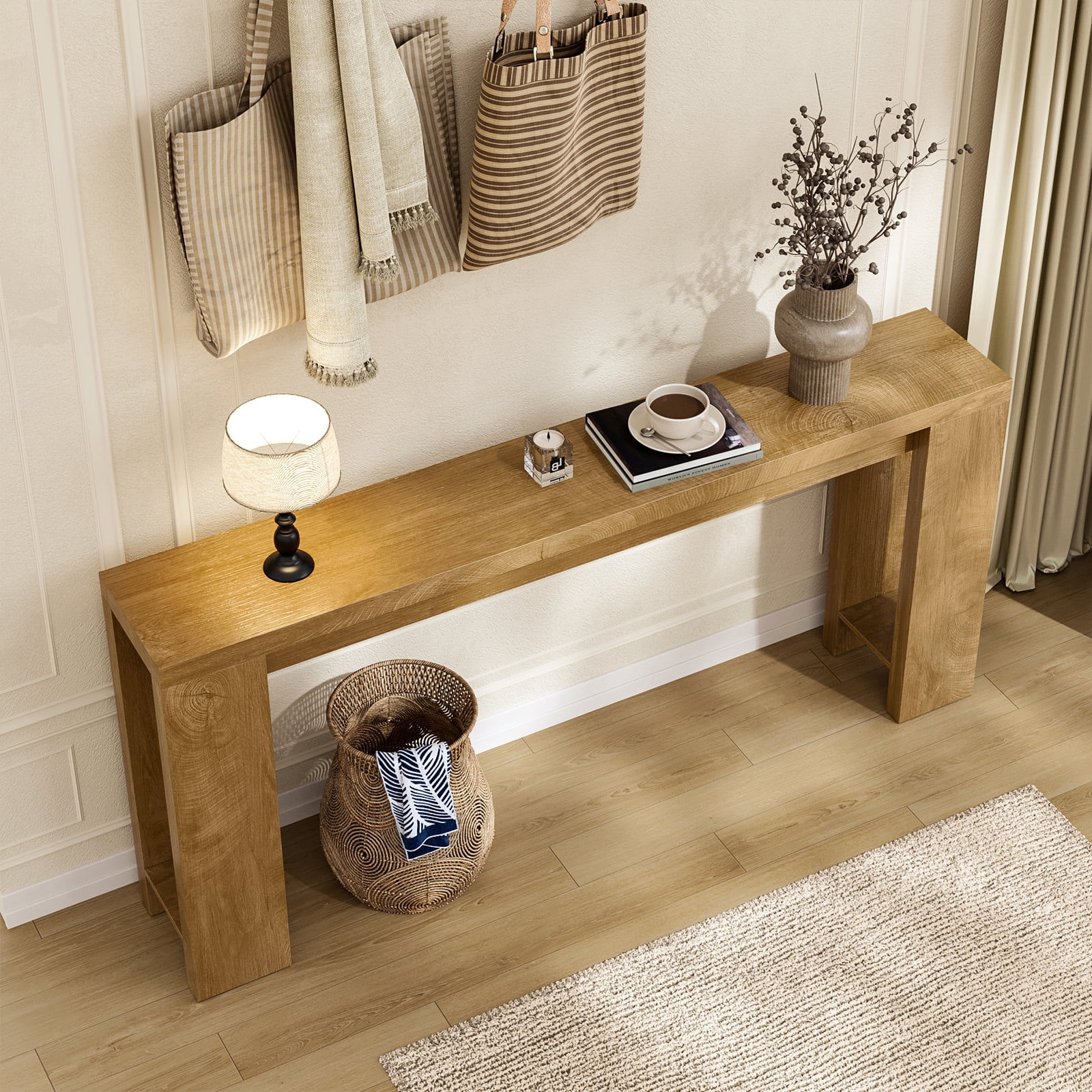 Hearthlight Home 71" Long Console Table, Wood Farmhouse Entryway Table for Living Room,Narrow Sofa Table for Front Door,Entry, Hallway, Entrance,Light Oak