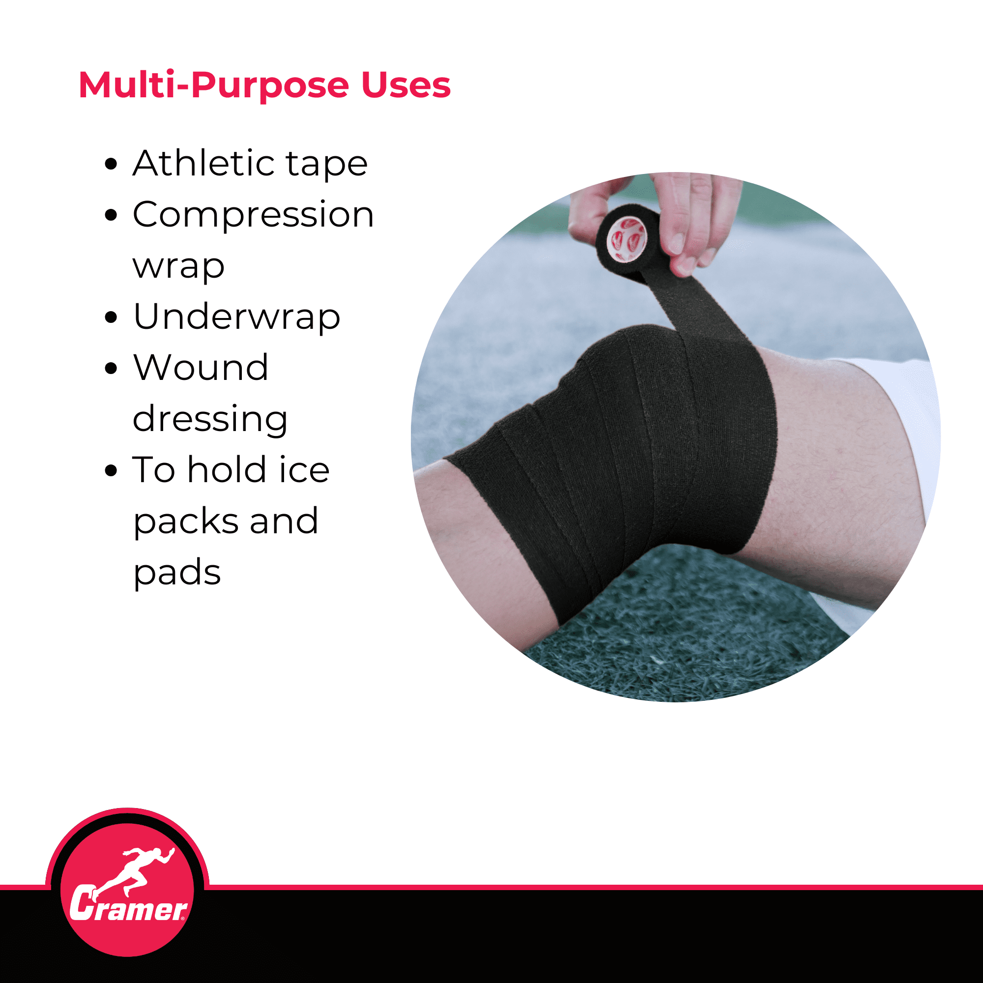 Cramer Eco-Flex Multi-Purpose Sport Tape - Stretch Tape and Easy Tear, Black, 16 Rolls