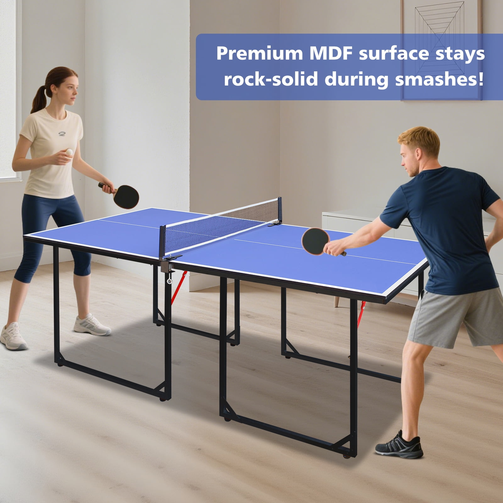 HooKung 6ft Ping Pong Table Foldable Table Tennis Table for Indoor Outdoor with Net, Table Tennis Paddles and Balls, Multi-Use Family Game Table for Kid Teenager Adult