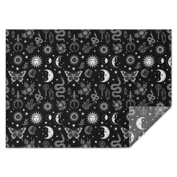 Black White Sun Moon Snake Butterfly Pattern Rectangle Tablecloth 60"x84",Waterproof Polyester Rectangle Table Cloth, Wipeable Spillproof Polyester Tablecloth for Dining, Camping, Indoor and Outdoor