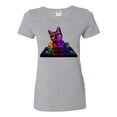 thumbnail image 2 of Neon Retro Rainbow DJ MC Hip Hop Cat | Womens Cat Lover Graphic T-Shirt, Heather Grey, Medium, 2 of 4