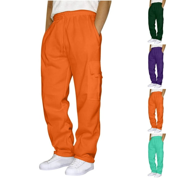 Axiiglly Cargo Pants for Men Casual Straight Leg Pants Outdoor Drawstrings Hiking Pants Elastic Waist Oversized Joggers Pant with Multi Pockets L