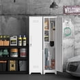thumbnail image 4 of Broom Closet Storage Cabinet,65" H Slim Tool Cabinets with Locking Door and 2 Shelves,Utility Cabinet with Hanging Rod and Hooks for Home Office,White, 4 of 8