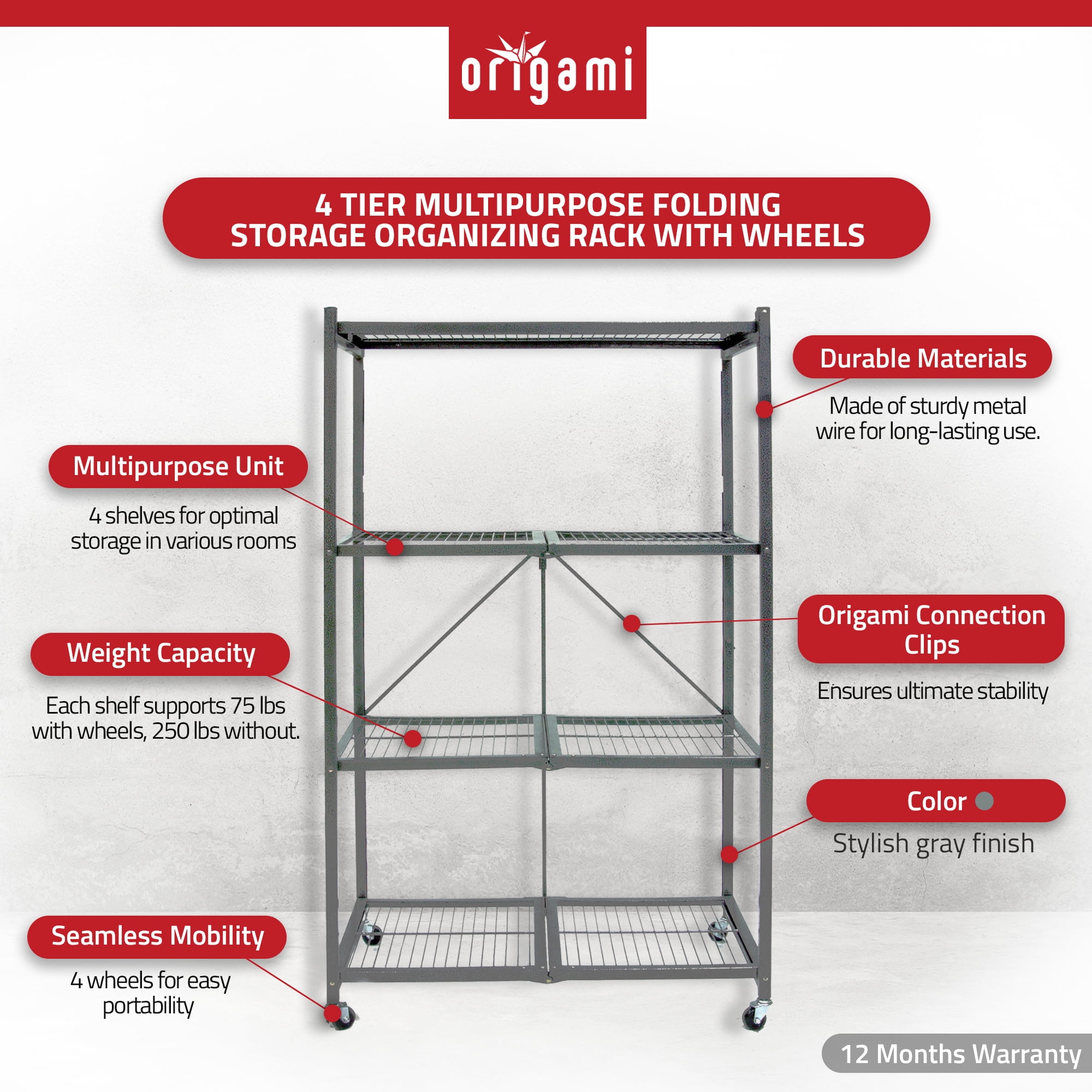 Origami R3 Series: Preassembled Large 3-Shelf Foldable Storage Rack –  Origami Rack
