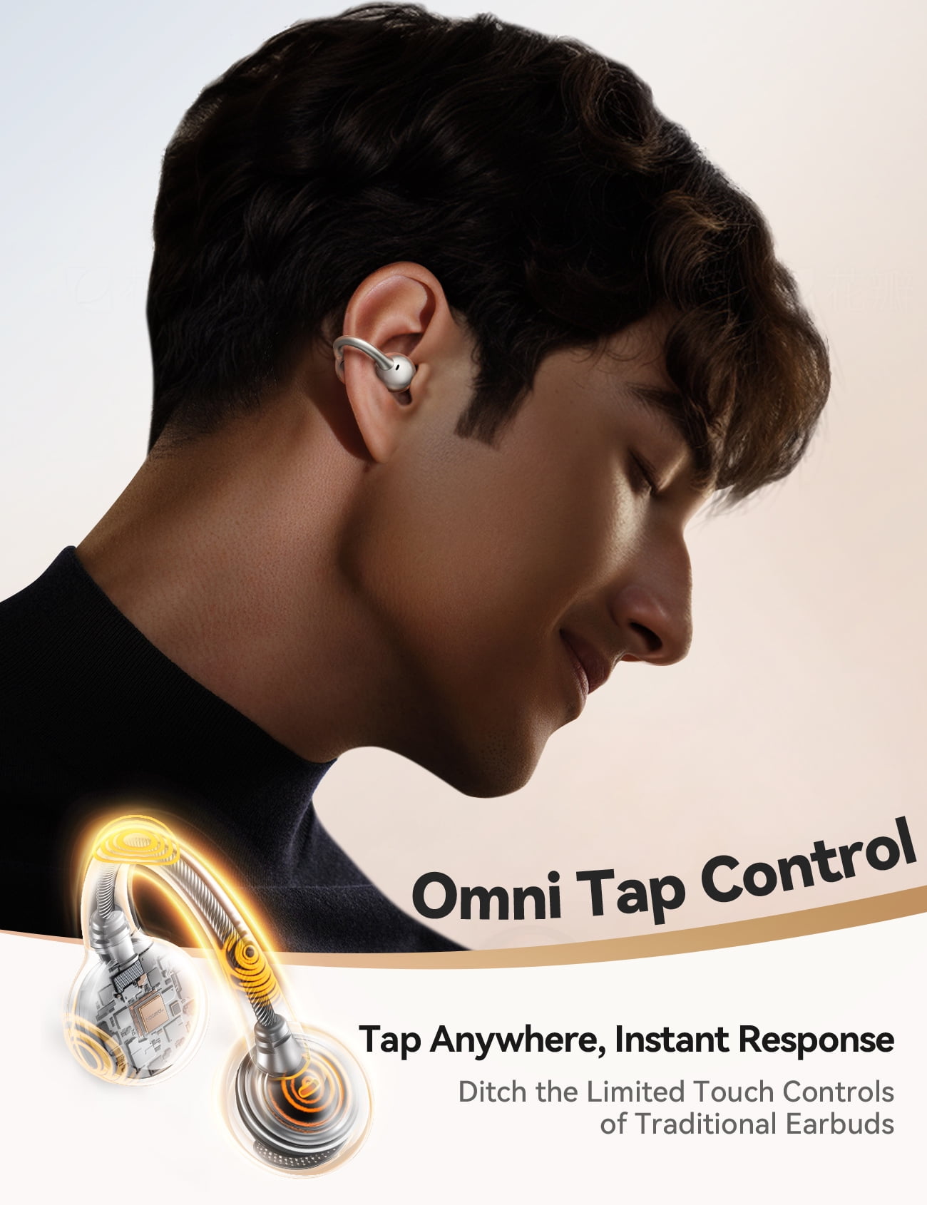 JOYROOM OE3 Open Ear Wireless Earbuds, Ultra-Lightweight Comfortable Clip-on Earbuds, Bluetooth 5.4 Headphones with Full Surface Touch Control, Bass Sound, IPX4 Waterproof Fit for Workout and Daily