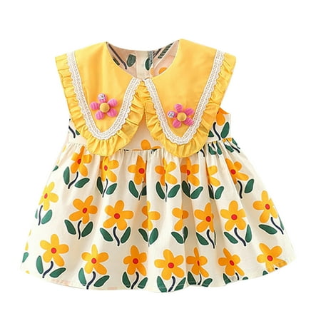 

Penkiiy Toddler Kids Baby Girls Fashion Cute Sleeveless Sweet Flower Print Ruffle Dress Toddler Girls Clothes 2-3 Years Yellow 2023 Summer Deal