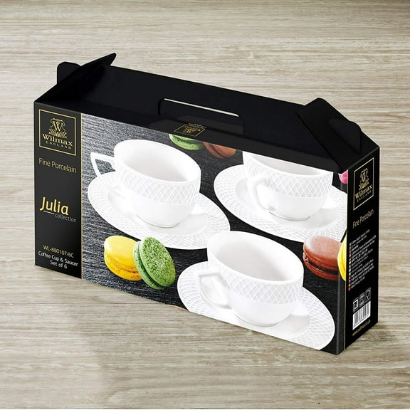 White 3 Oz | 90 Ml Coffee Cup Saucer Set Of 6 In Gift Box