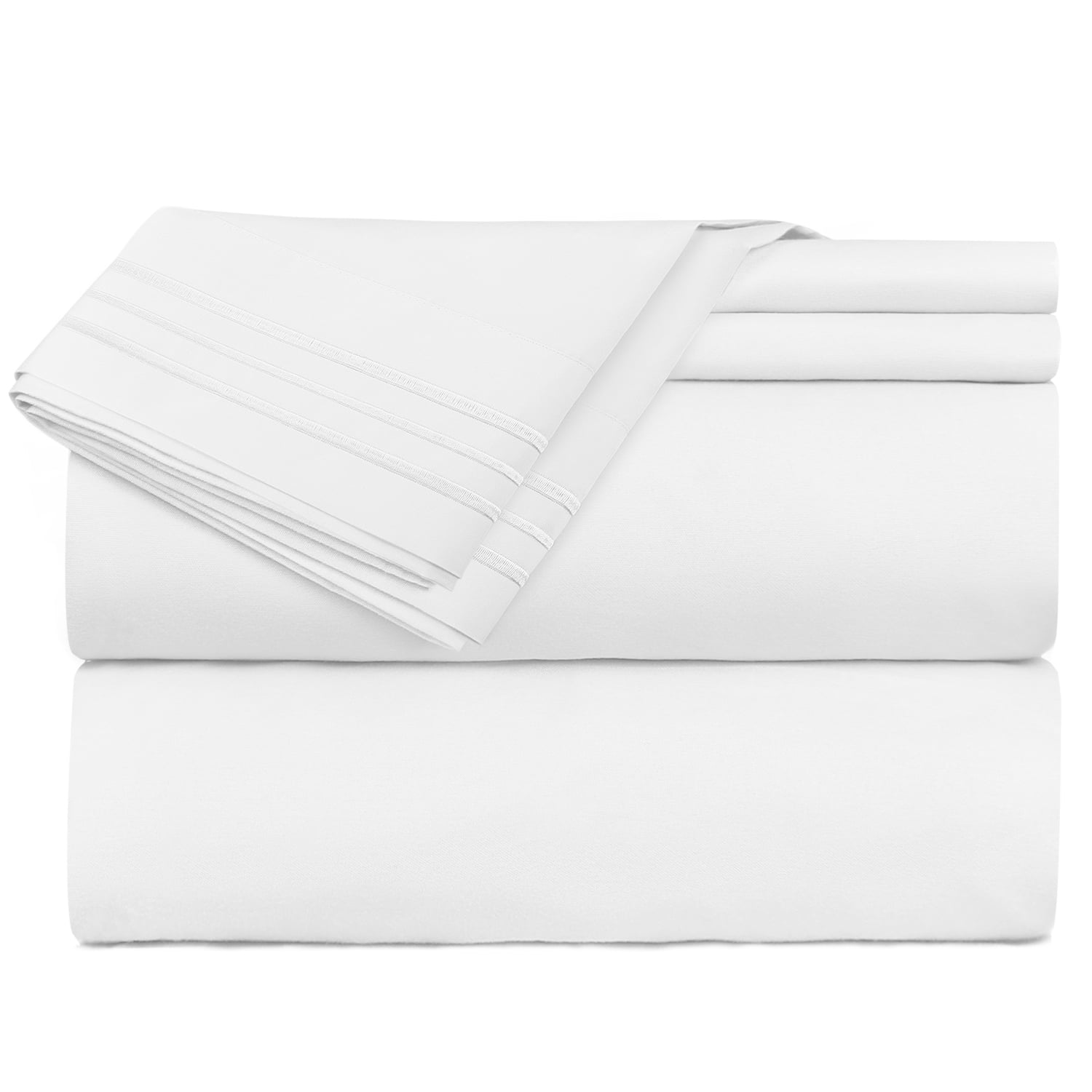 Clara Clark Premier 1800 Microfiber Collection 3-Line Bed Sheet Set, Full Size, White
