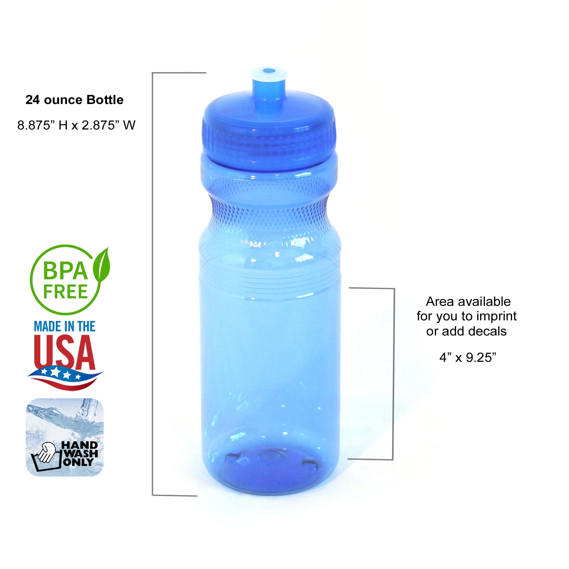Rolling Sands BPA-Free 24 Ounce Clear with Orange Water Bottles, Bulk 30 Pack, Made in USA