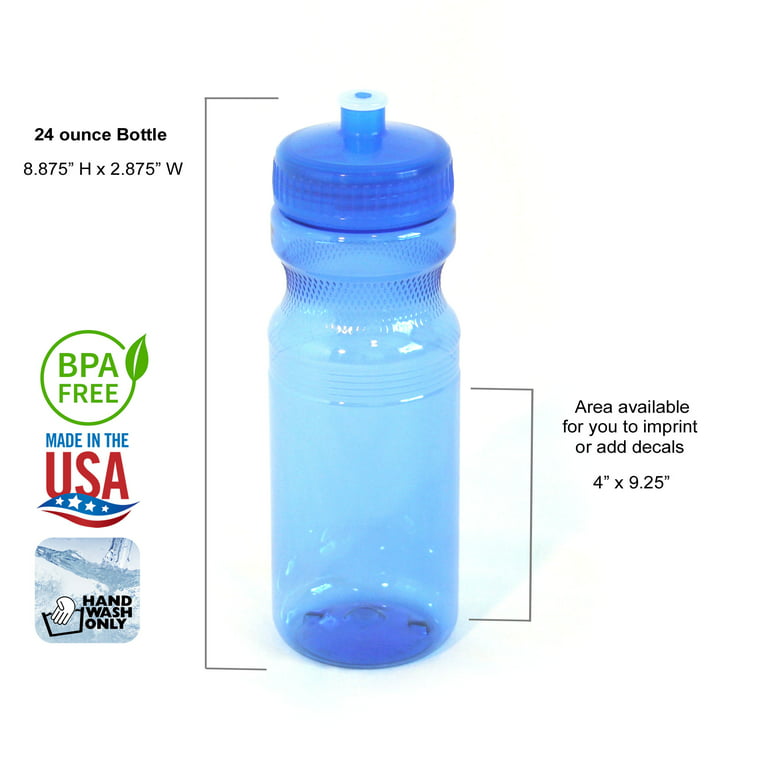 Rolling Sands BPA-Free 24 Fluid Ounce Clear/Orange Sports Water Bottles,  Bulk 100 Pack, Made in USA 