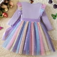 thumbnail image 4 of Spazoro Toddler Girls Princess Dress, Mesh Long Ruffle Sleeve Bow Knot Sequin Rainbow Dresses for Party Purple Size 5 T, 4 of 4
