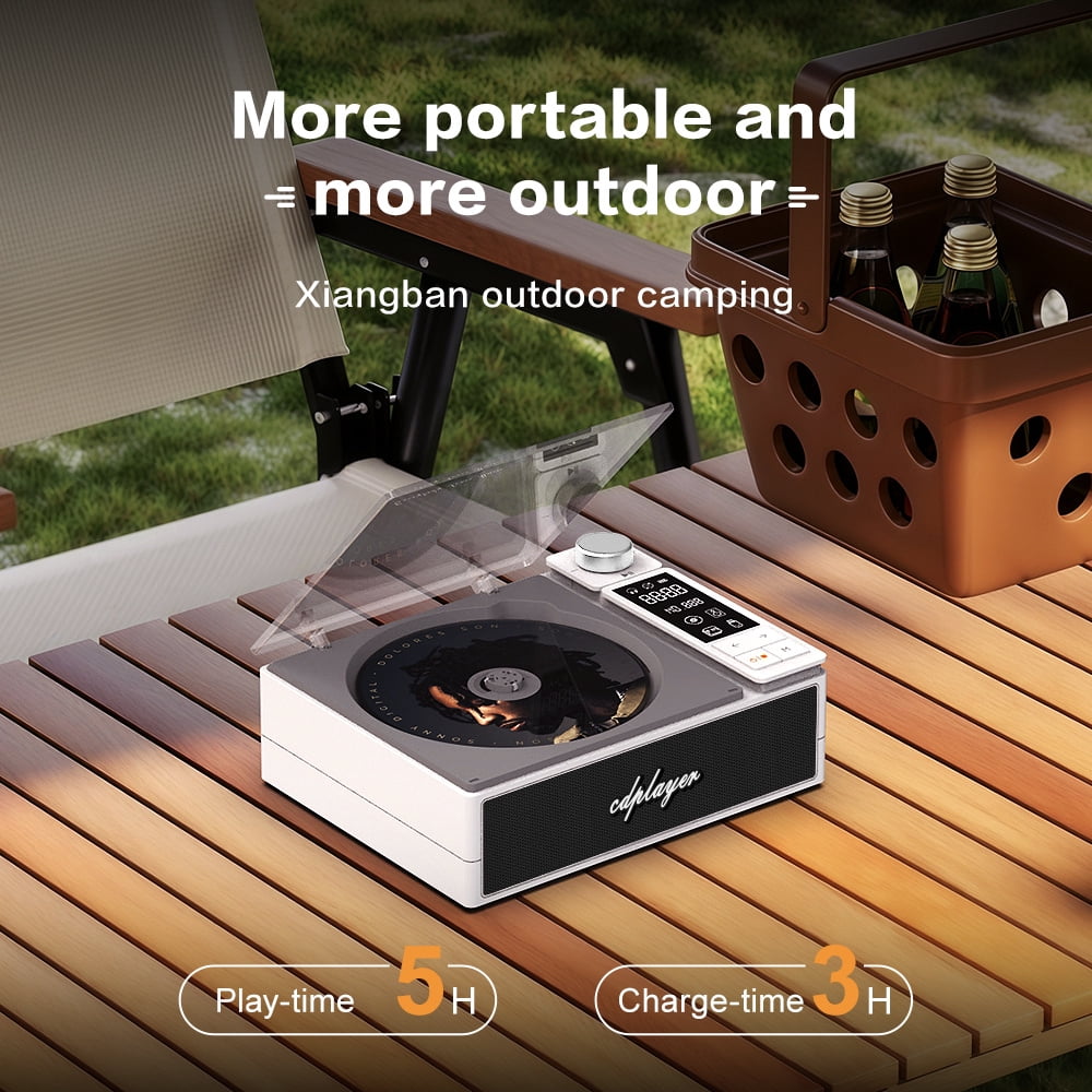 4000mAh Rechargeable CD Player with Bluetooth CD Player Wtih Dual Big Speakers,Retro CD Music Player with Remote Control, LCD Display, Support Opt/USB/AUX/3.5mm Headphone Jack for Car Or Home