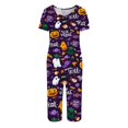 thumbnail image 4 of Womens Halloween Pajama Sets Halloween Active 2 Piece Set Women Sleepwear Short Sleeve Top and 7/8 Pants for Light Exercise, Lounge, Parties Purple 3XL, 4 of 5
