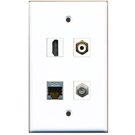 RiteAV - 1 Port HDMI 1 Port RCA White 1 Port Coax Cable TV- F-Type 1 Port Shielded Cat6 Ethernet Wall Plate