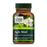 Gaia Herbs, Agile Mind, Brain & Cognitive Support, Turmeric, Bacopa, Ginkgo, Vegan Liquid Capsules, 60Count