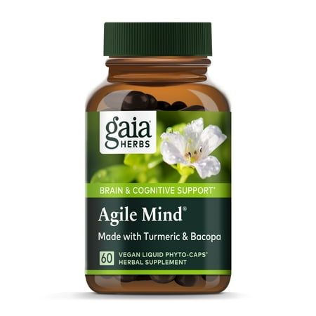 Gaia Herbs, Agile Mind, Brain & Cognitive Support, Turmeric, Bacopa, Ginkgo, Vegan Liquid Capsules, 60Count