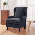 thumbnail image 3 of Enova Home Grey Stretch Jacquard Spandex Fabric T-Cushion Wingback Slipcover, 3 of 5