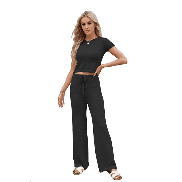 Conjunto Deportivo de Verano para Mujer, de Corta y Bloques de Color, con Pantalones Ajustados, A Juego, para Estar en Casa, 2025 Negro M