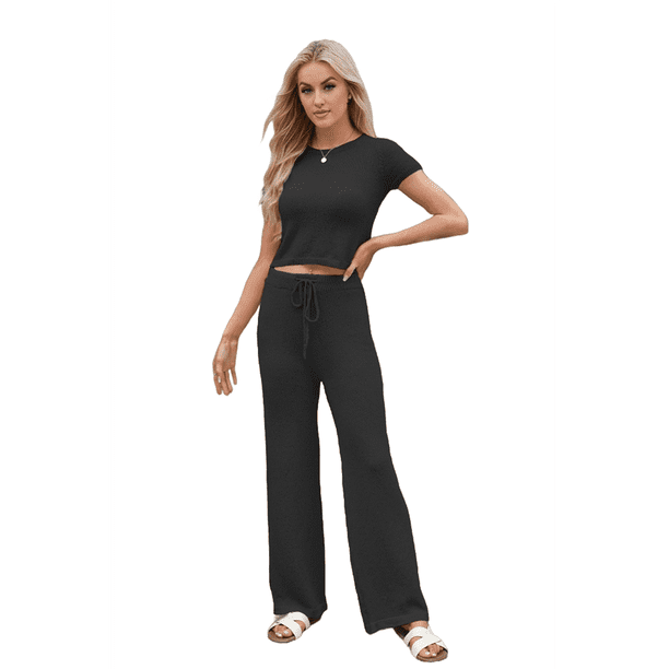 Conjunto Deportivo de Verano para Mujer, de Corta y Bloques de Color, con Pantalones Ajustados, A Juego, para Estar en Casa, 2025 Negro M