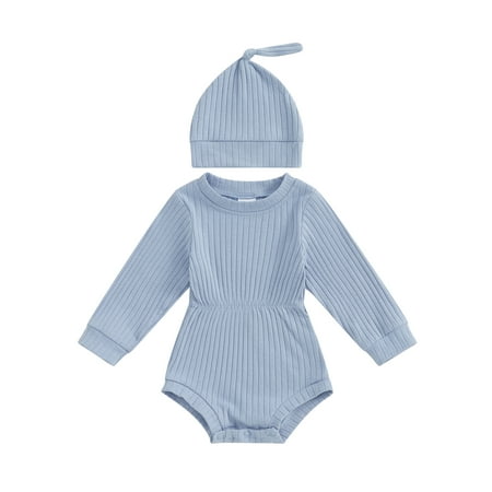 

Xingqing Baby 2-piece Outfit Long Sleeve Crew Neck Solid Romper with Hat