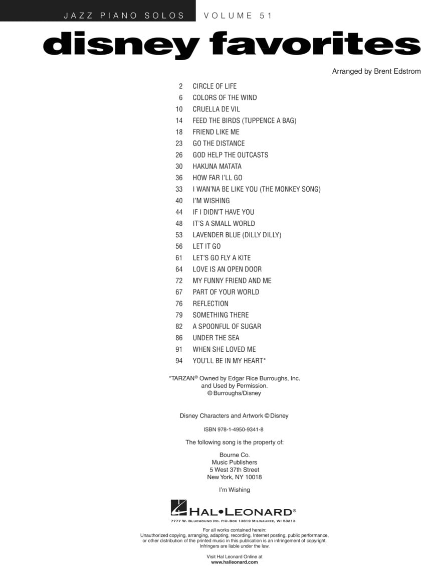 Hal Leonard Disney Favorites Jazz Piano Solos Series Volume 51 Walmart Com