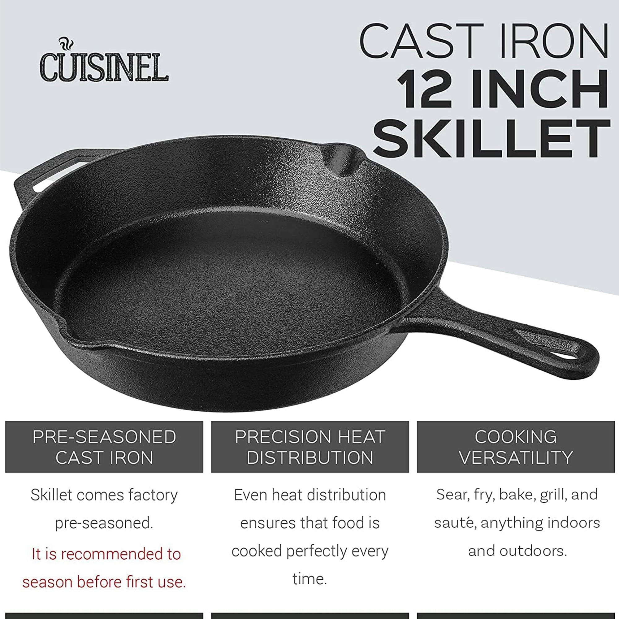 Carolina Cooker® 12 Cast Iron Deep Skillet with Glass Lid