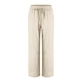 thumbnail image 4 of LEAVINGSUO Linen Pants for Women Plus Size Elastic Waist Women'S Spring Solid Color Lace-Up With And Linen All Straight Leg Casual Pants Beige M, 4 of 5