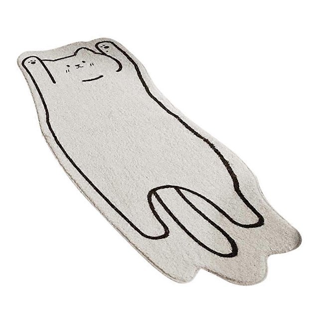 Alfombra nórdica de dibujos animados para dormitorio, mesita de noche, alfombra suave con bonito gato, alfombra antideslizante para baño, color blanco