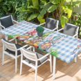 thumbnail image 2 of Easter Bunny Gnomes Table Cloths for 8 Foot Rectangle Tables, Spring Easter Eggs Floral Blue Plaid Patio Waterproof Elastic Fitted Tablecloths, Washable Rectangular Table Cover for Camping, 2 of 8