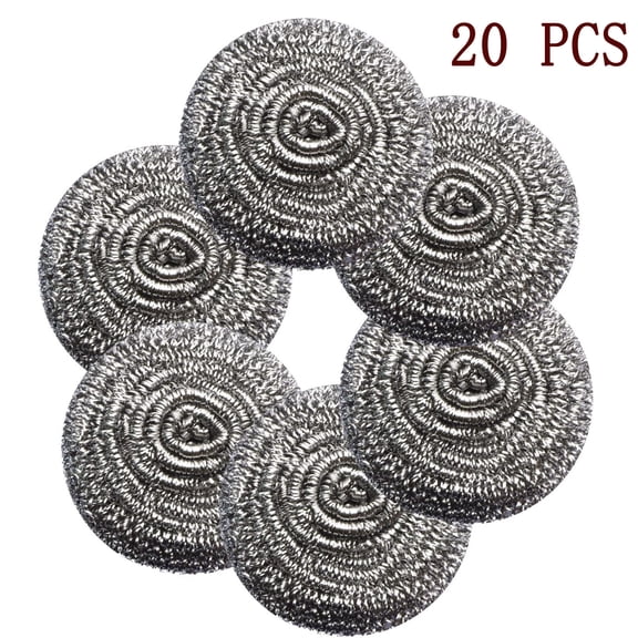 OFEFE 20 Pack Stainless Steel Scrubber Pads- Heavy Duty Scouring Pads for Kitchen, Grill, Oven, Pots & Pans - Rustproof & Reusable Cleaning Dish Scrubbers, Silver