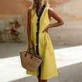 thumbnail image 2 of VBVC Women's Cotton Linen Sleeveless Midi Dress, Ladies' Contrast Ruffle Trim V-Neck Shift Dress, Summer Casual Vacation Dress For Women,Yellow,S-2XL, 2 of 9