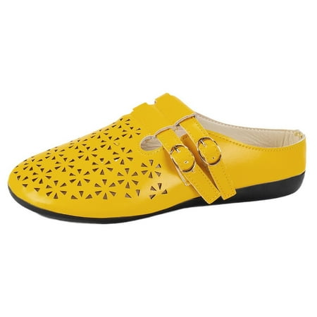 

Garden Clogs for Women Hollow Out Closed Toe Buckle Soft Leather Sandals Summer Kitchen Garden Slippers Mule Breathable Backless Wide Fit Sandals Walking Shoes