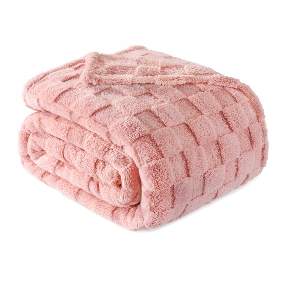 AUQ 2026 New Twin Size Flannel Fleece Blanket,Super Soft Warm Lightweight Checkered Pattern Blanket for All Seasons Twin Size Blankets for Bed,Pink,60"X80"