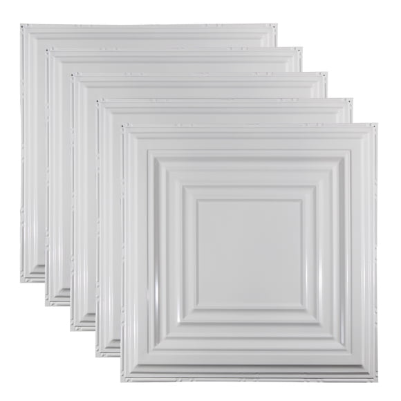 Great Lakes Tin Detroit Brillant Blanc Carreaux de Plafond 2 Pieds x 2 Pieds (Lot de 5)