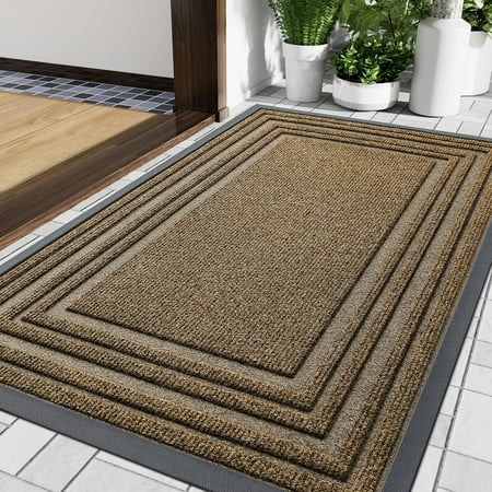 Buganda Heavy Duty Door Mats Non Slip Waterproof Rubber Doormats for Outdoor and Indoor Low Profile Dirt Trapper Entry Rugs 29 x17 Brown