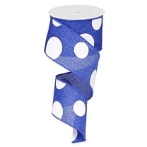 Giant Multi Dots Faux Burlap Wired Edge Ribbon - 2.5 Inch x 10 yards (Royal Blue, White) : RG0120025