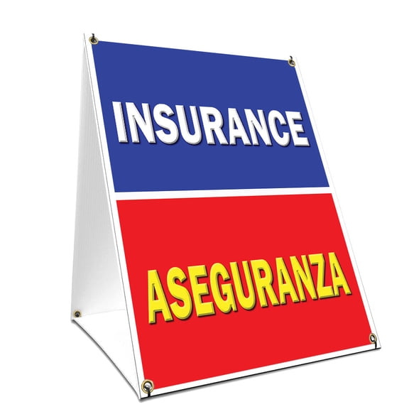 A-frame Sidewalk Insurance Aseguranza Sign With Graphics On Each Side | 24" X 36" Print Size