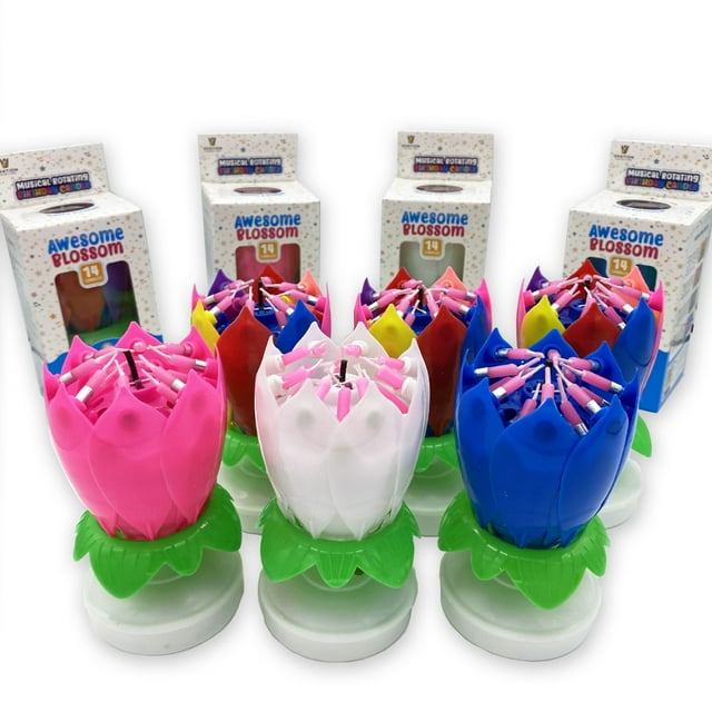 Awesome Blossom Musical Lotus Flower Birthday Cake Candle, Spins